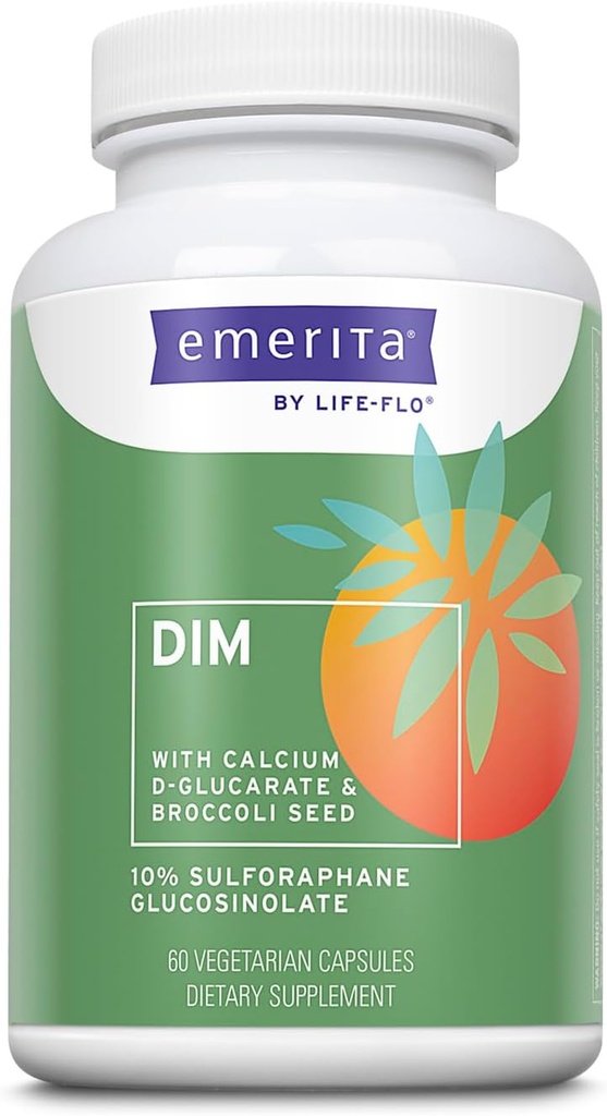 Emerita by Life-flo DIM Supplement, Balanceamento Suporte para Mulheres com 100mg DIM Plus cálcio D-Glucarato e extrato de sementes de brócolis, 60 dias de garantia, não testado em animais, 30 Servings, 60 VegCaps