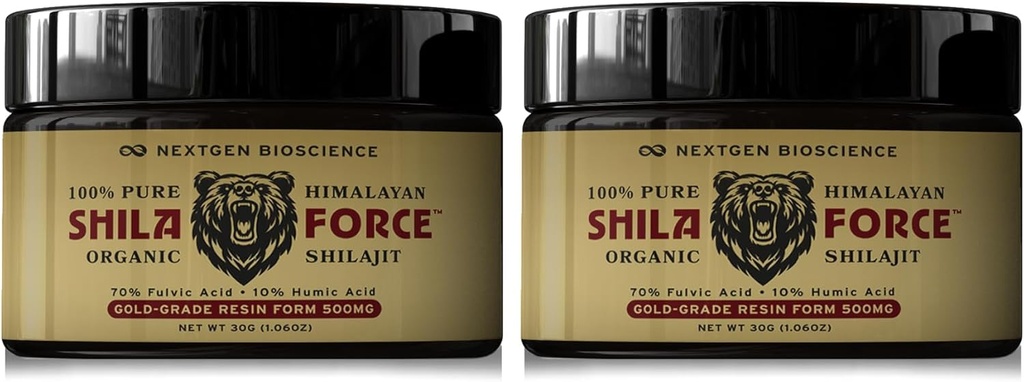 ShilaForce Shilajit (2- Pack) Pure Gold- Grade Wild- Harried Himalayan Organic Resin - 500mg 70% Fulvic Acid & 10% Humic Acid 85 + Trace Minerals for Enhanced Energy & Immune Support
