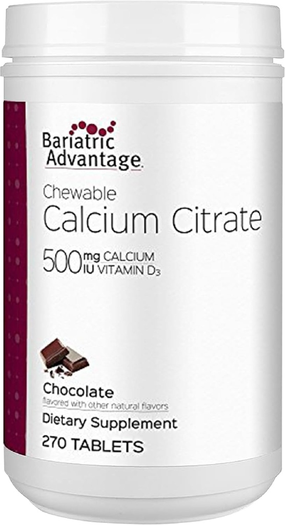 Bariatric Advices Calcium Citrate Chewable 500 mg - for Bariatric Bedah Pasien - Tinggi-Potency, Eister-Digest Tablets - Calcium Citrate - Kekuatan Tulang Suplemen * - 270 Count - Chocolate