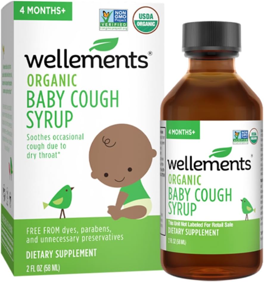 Wellements Organic Daytime Baby Cough Syrup | Soothes Occasional Cough Due Dry Throat* | 2 Fl Oz, 4 hilabete +