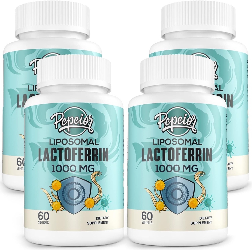 Liposomal Lactoferrin 1000 mg Diet - Maximerad Laktoferrin - En komponent i Colostrum - för järnabsorption och immunfunktion Laktoferrin Kosttillskott för vuxna, 60 Softgels (4 flaska)