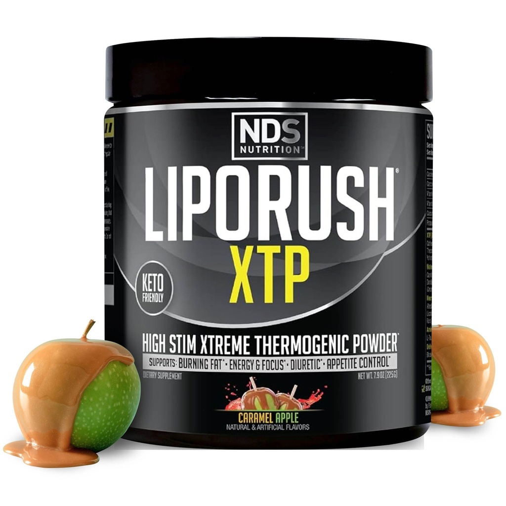 LIPORUSH NDS Nutrition XTP Thermogenic Fat Burner with L-Carnitine - Energy, Focus, and Appetite Control - Extreme Thermogenic Fat Burning Powder Weight Loss - Caramel Apple (45 Servings)