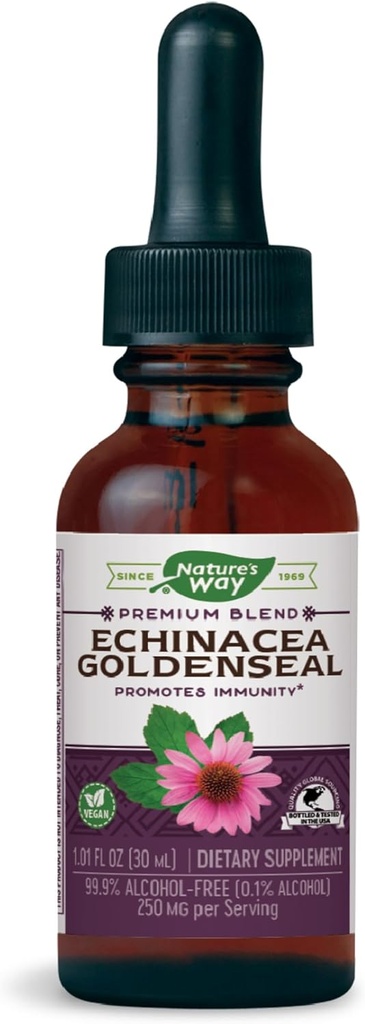 Naturens Way Premium Formel Echinacea-Goldenseal, 250 mg per portion, 99,9% Alkoholfri, 1,01 Oz.
