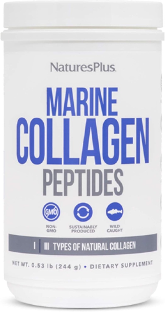 NaturesPlus Peptides de collagène marin, non aromatisés - 0,54 lb - Cheveux, peau, ongles et santé articulaire, système immunitaire - sans gluten, non-OGM - 20 portions