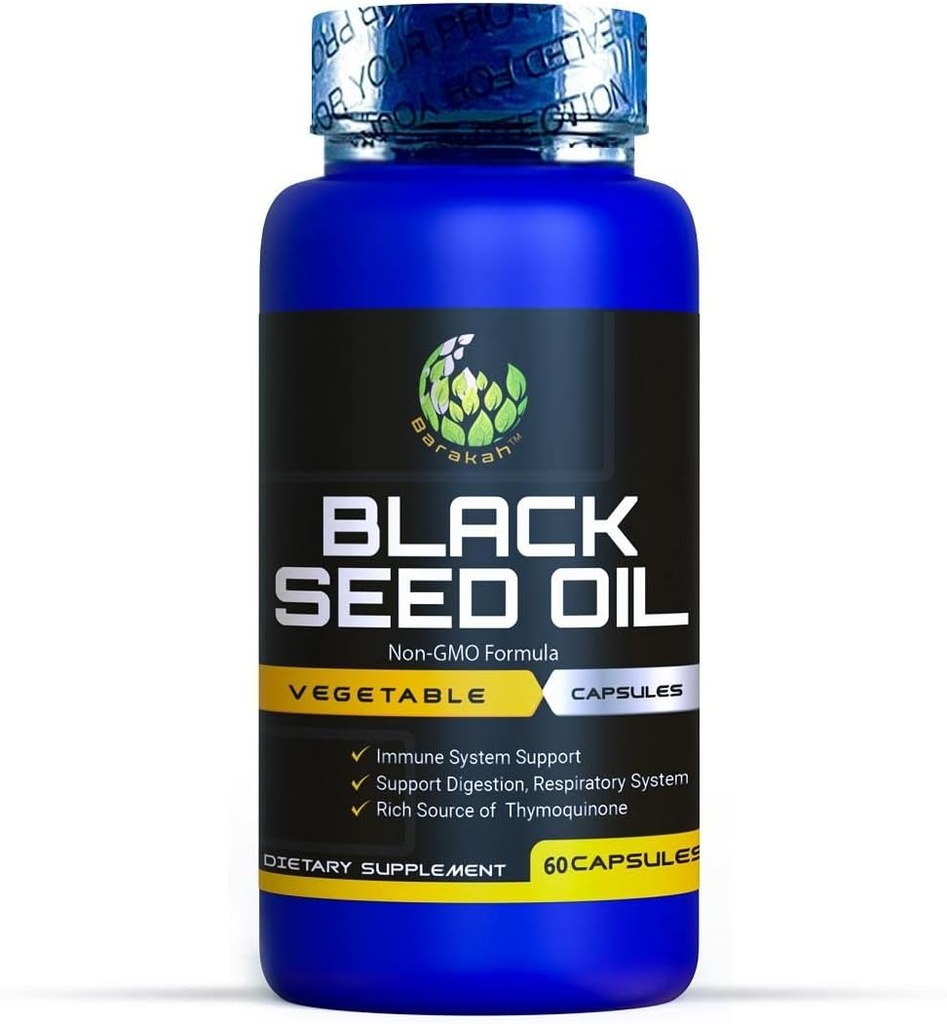 Black Seed Oil Capsule, Non-GMO, Vegan, Halal, Cold-Pressed, Premium Quality, 100% Liquid Pure blackseed Oil Capsules, 60 Count, 1000mg