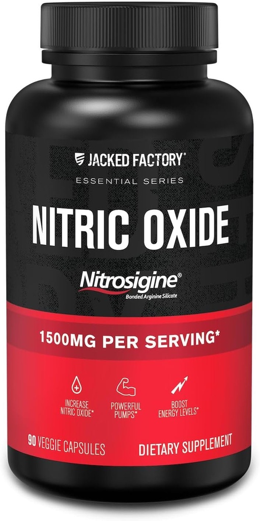 Jacked Factory Essentials Nitric Hoffman - Patented Bonded L-Arginine Silicate 1500 mg Pre Workout Supplement for Muscle growth, Pumps, Vascularity and Energy - 90 Veggie Pills