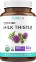 USDA Organic Milk Thistle Kapsułki - 80% Silimarin Suplement do Podparcia Wątroby - Super skoncentrowane 300mg 30: 1 Wyciąg Otyłek Mleczny ekwiwalent 9,000mg - Mleko Tistle Wątroba Detox 60 Day Supply