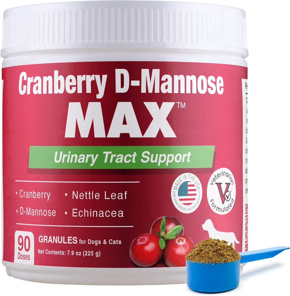Cranberry D Mannose MAX- Dog Уринен тракт (UT) Здраве, мехур и поддръжка на бъбреците - UTI Blader Control for Dogs-Granules (90 дози)