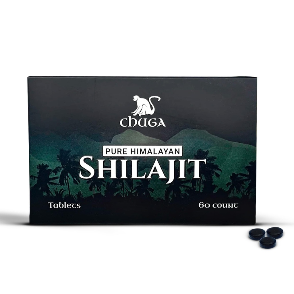 Chuga Pure Himalayan Shilajit Tablets for Men & Women | Organic Shilajit Harvested 16,000 Feet | Lab Tested in USA, 75+ Fulvic Acid, Grade A, Immune Booster, Shilajit Tablets, 60 Servings (1)