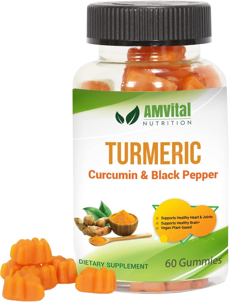 Gummies aMVital Turmeric Curcumin avec poivre noir - Gummies de soutien pour adultes - 60 comte