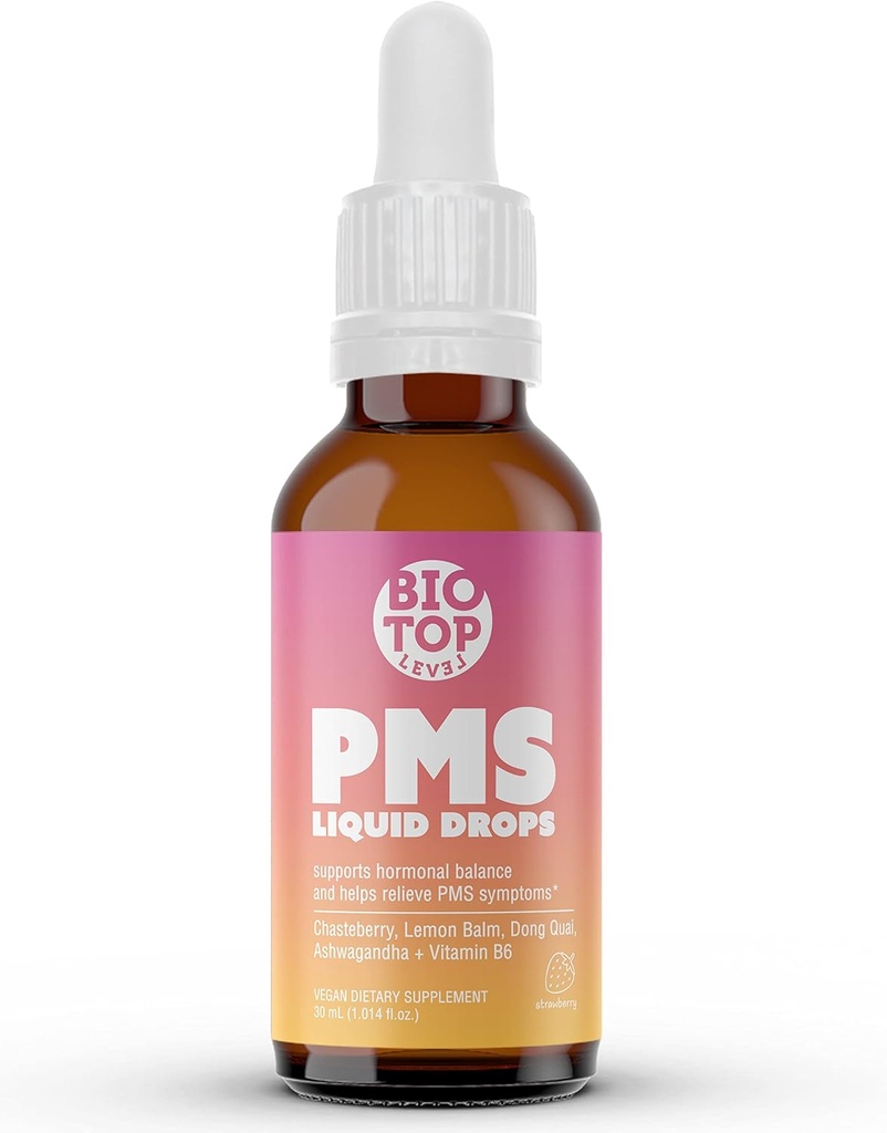 PMS Relief Hormone Balance Women Liquid Drops, Menstrual Cramps, Bloating, & Mood Swings Relief with Chasteberry, B6 bitamina, Lemon Balm, Dong Quai, Ashwagandha, Sugar-Free, 1 fl oz