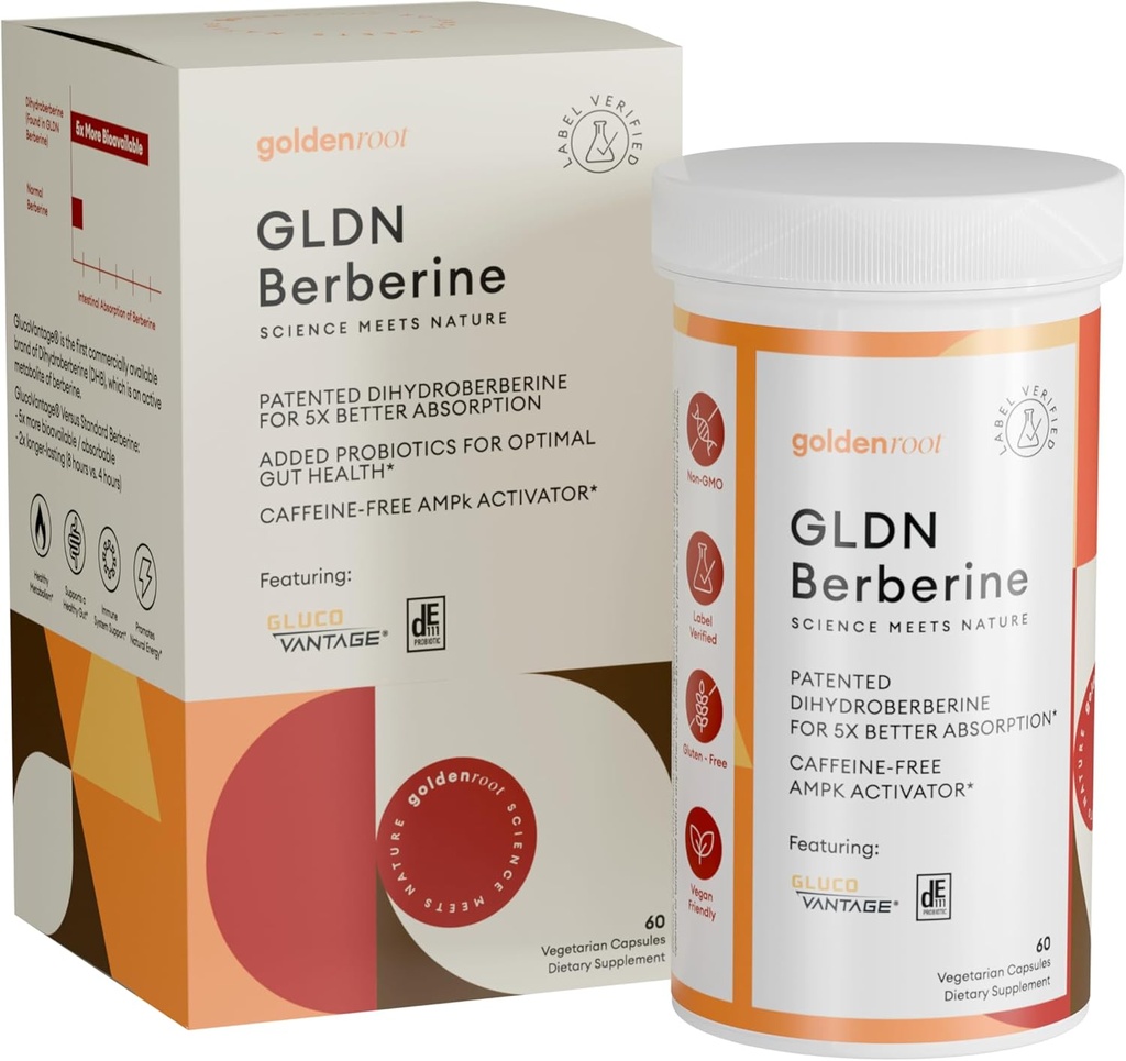 GLDN Berberine Advanced Absorption Formula - 200mg Dihydroberberine 5X Javított abszorpció - DIM - króm Picolinát és DE111 emésztőrendszeri támogatás - Vegan Friendly - 60 kapszula