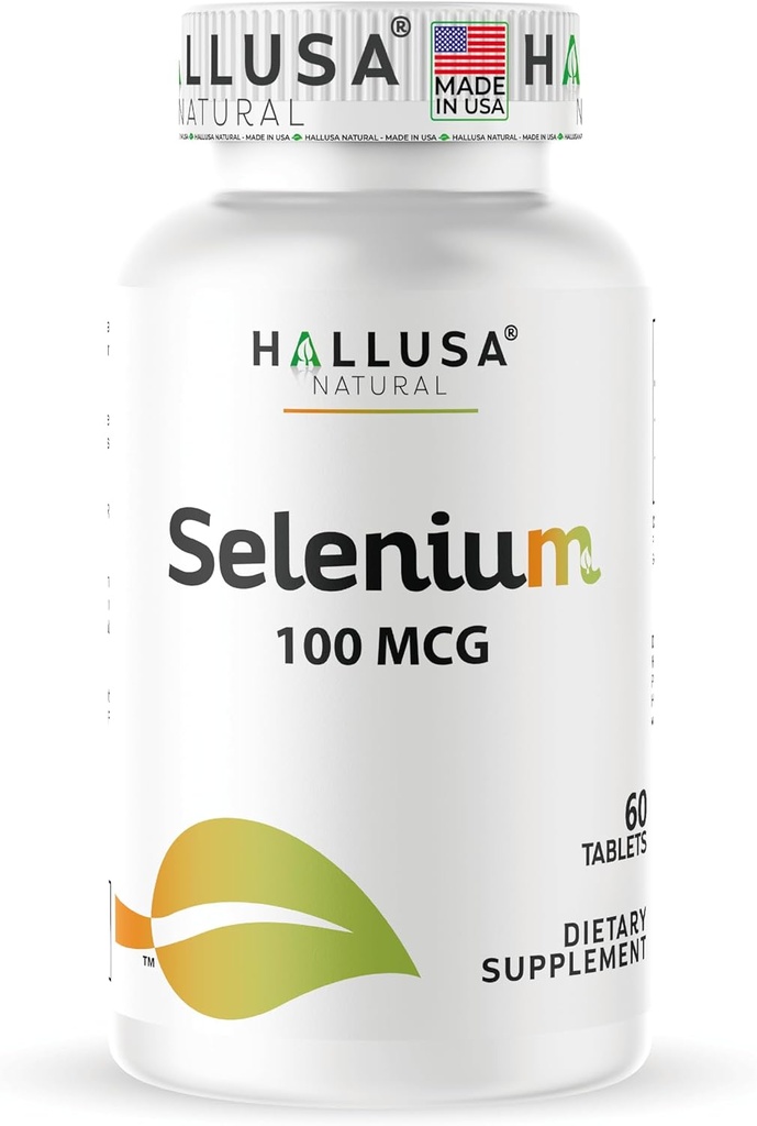 Hallusa Natural – Selenium 60 compresse, supporto antiossidante e immunitario, salute del cuore – alimentazione di 60 giorni