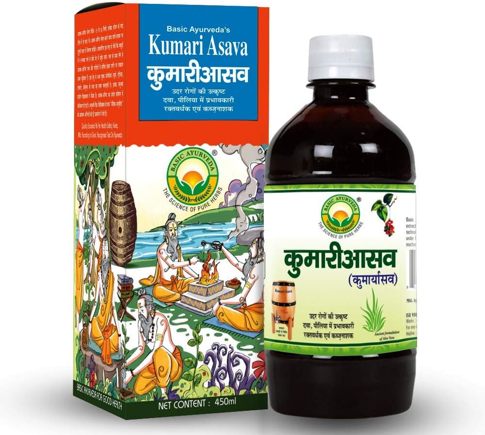 iqra Basic Ayurveda Kumari Asava | 450ml | Effective in Liver problems & Improve Digestion | Improve Appetite | Relieves Constipation | Helpful in Piles | Useful in Stomach Related Problem
