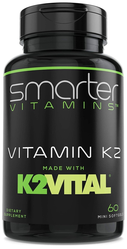 Smarter Vitamin K2 MK7 100mcg, Made with K2VITAL and Kale, 60 Liquid Softgels