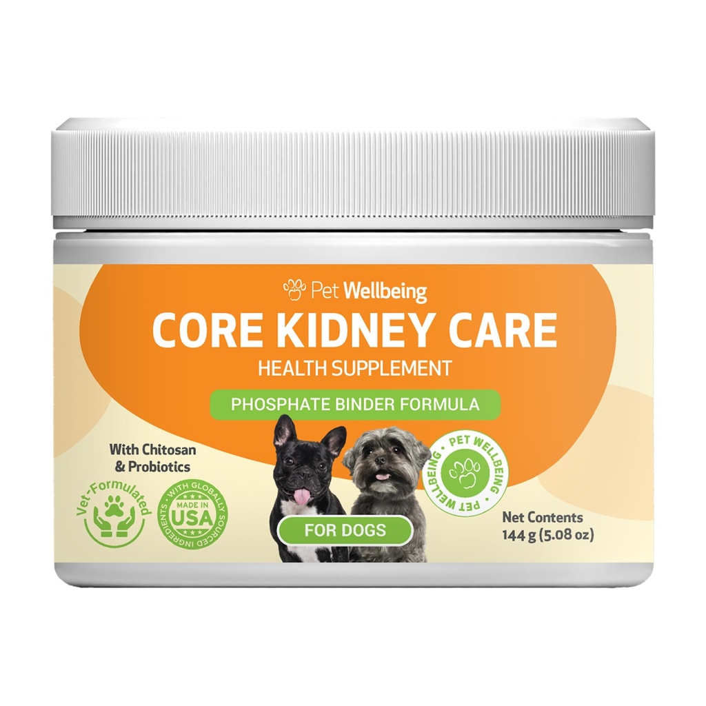 Pet Wellbeing Core Kidney Care for Dogs - Daily Phosphate Binder, Supports Healthy Kidney Function with FOS, Chitosan, Probiotics - Veterinarian-Formulated 5.08 oz (144 g) Powder