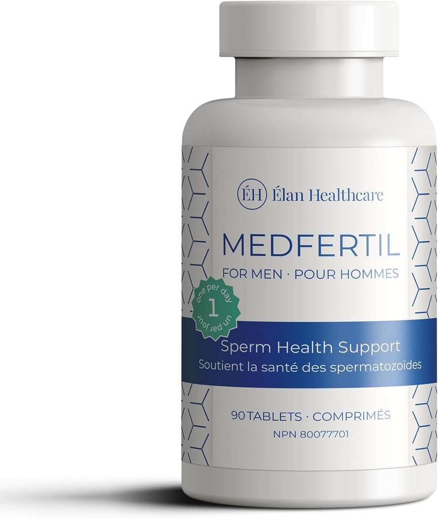 Medfertil para homens Suplemento dietético (90 ct) com L-Carnitina, Vitamina C, E, B12, Folato, Zinco, Selênio e Co- Q10 / Uma vez por dia Tablet / 3 Mês de Abastecimento / Elan Cuidados de saúde