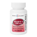 GeriCare Vitamin B-12 1000mcg High Potency Tablets, Premium Dietary Supplement for Boosting Energy, Supporting Brain Health, and Maintaining a Healthy Nervous System 100 Count (Pack of 1)