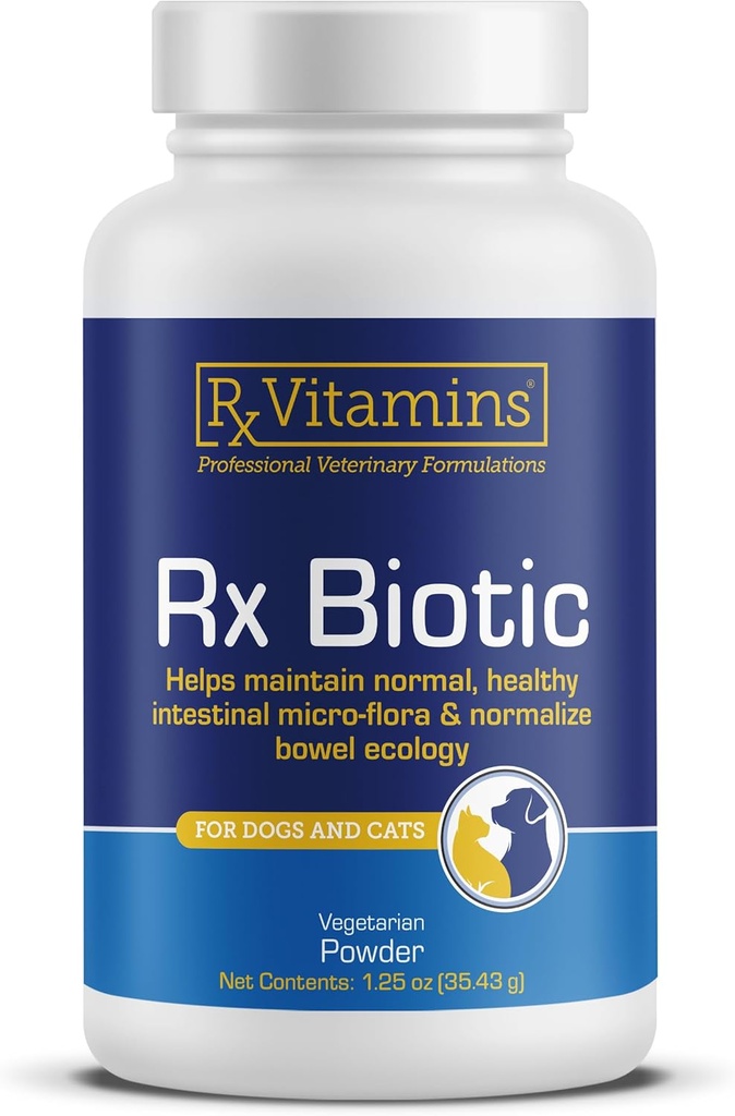 Rx Vitamins Rx Biotic - Probiótico en po para cans e gatos - Apoio Digestivo para gatos e probiótico para a saúde dos cans - Probióticos para a saúde dixestiva - 1.25oz