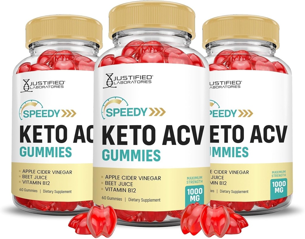 Laboratórios justificados (3 pacote Speedy Keto ACV Gummies Advanced Fórmula 1000MG Speedy Keto Gummies Apple Cider Vinagre Formulado com Suco de beterraba de romã B12 Vegan Non GMO 180 Gummys
