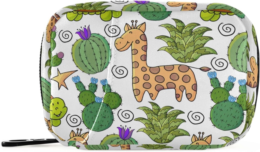 Cactus Giraffe Turtle Pill Box 7 Day Pill Case Travel Pill Organizer Bag med Zipper Portable Weekly Case Compact Size för vitamin Supplement Holder