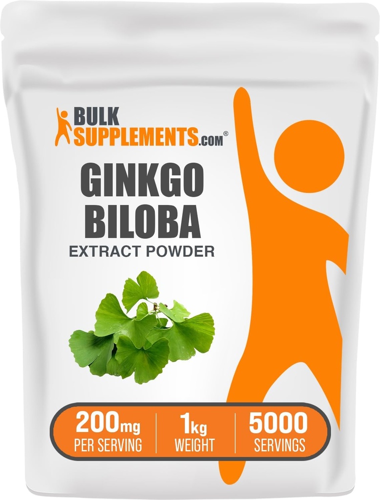 BulkSupplements.com Ginkgo Biloba Extract Powder - iz Ginkgo Biloba Leaf, Antioksidant Vir, Zeliščni dodatek - Gluten Free, 200mg na Serving, 1kg (2,2 lbs) (Pack of 1)