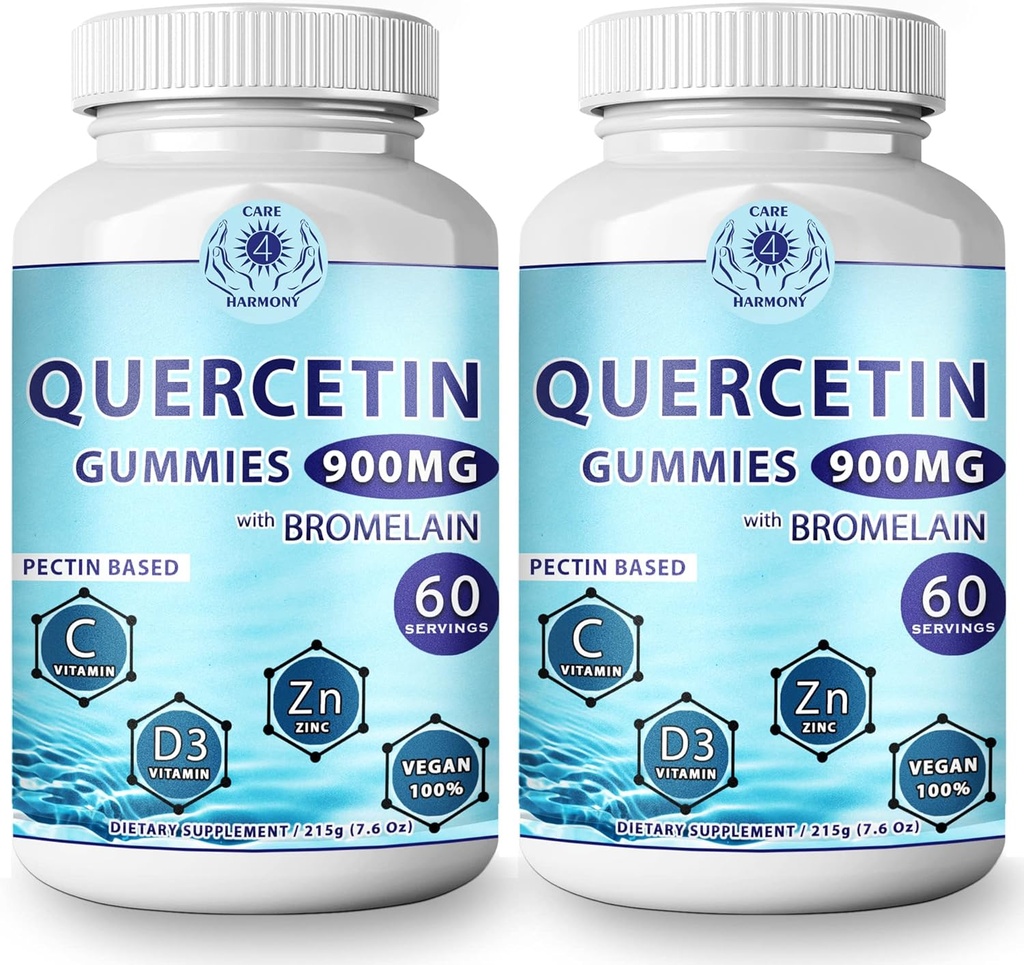 (2 pakkaus) Quercetin Gummies - Quercetin bromeliini C-vitamiini + sinkki- D3- vitamiini .