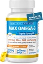 Maksimum Slim Max Omega 3 Fish Oil Pills - Triple Strength Fish Oil Supplement (2000 mg Total Omega 3 Fedtsyrer: 600mg DHA + 800 mg EPA per servering)
