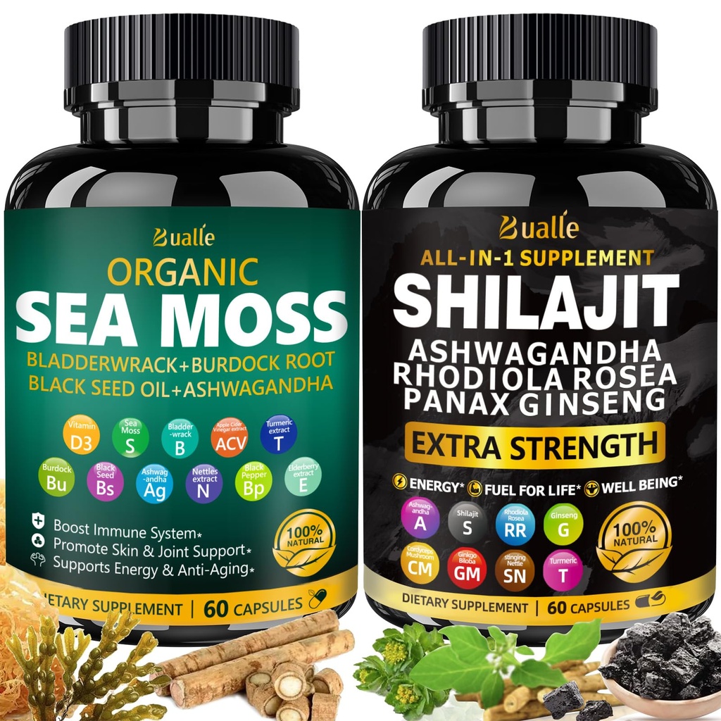 Pure Himalayan Organic - Shilajit Capsules - Premium Shilajit for Men - with Ashwagandha Ginseng and More Fulvic Acid for Men/Women - 120 Capsules