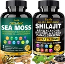 Bualle Sea Moss and Shilajit Bundle-Sea Moss 300mg,Black Seed Oil 100mg, Ashwagandha 50mg,Ginger & Shilajit 300mg,Rhodiola Rosea 100mg,Panax Ginseng 50mg,Всички в 1 Добавки-USA Made(2 Pack)