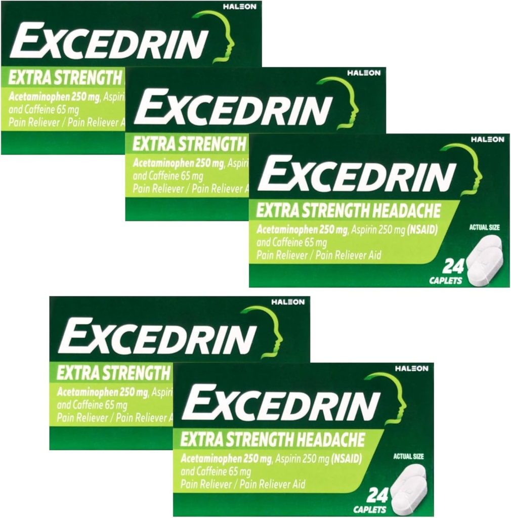 Excedrin Extra Strength - 24 Caplets, Confezione da 5