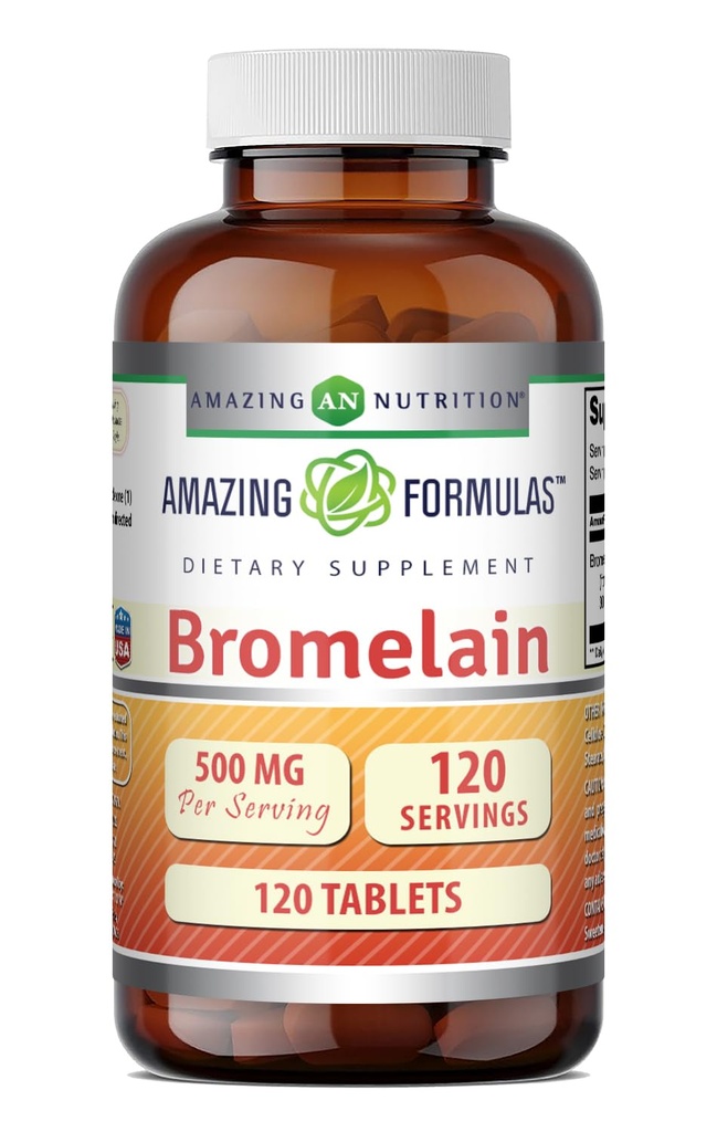 Amazing Formulas Bromelain 500 Mg (300 GDU) | Tablets Supplement | Non-GMO | Gluten-Free | Made in USA (1 Pack | 120 Count)