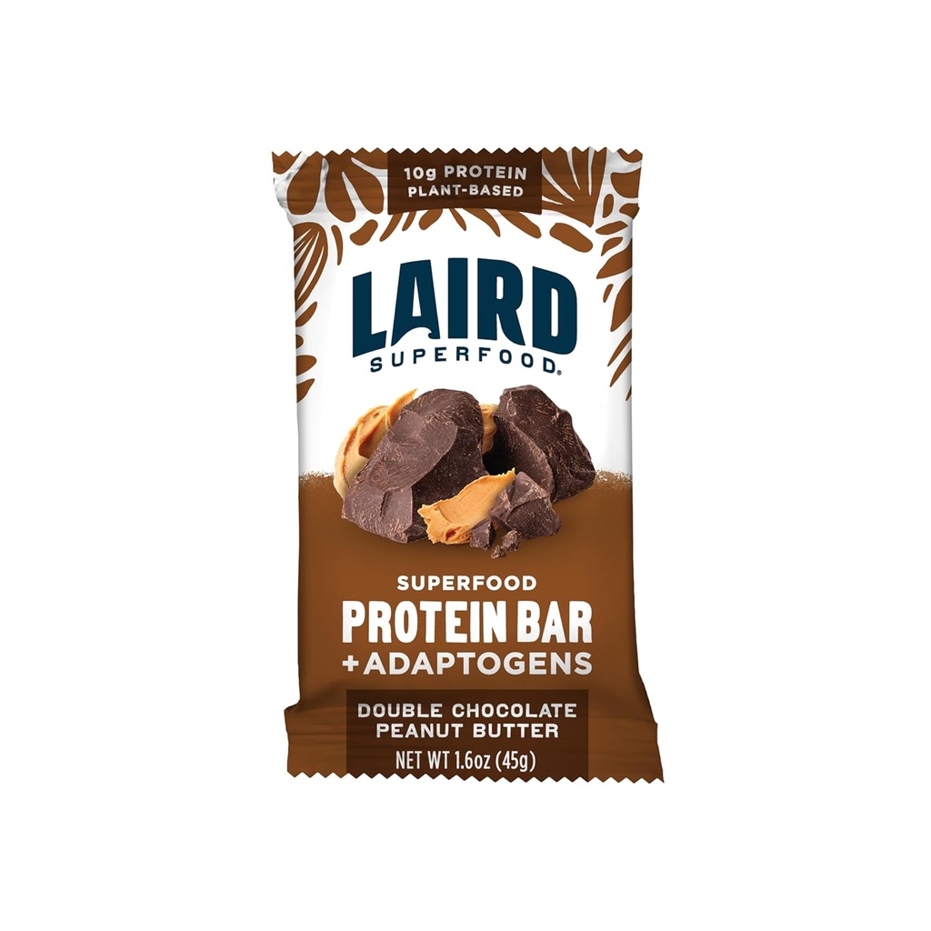 Laird Superfood Functional Protein Bars, Protein Bar pero mellor con ingredientes reais, Mushrooms funcionais 10g proteína de base de plantas, 6g Fiber, Double Chocolate Peanut Butter, 10 Count (Pack of 1)