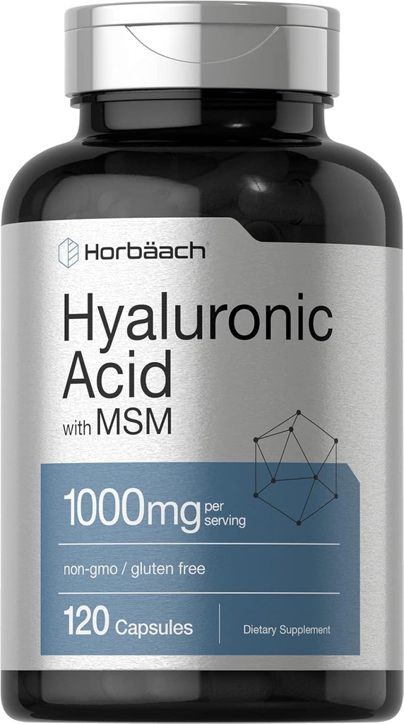 Ácido Hialurônico Horbäach con MSM | 1000 mg | 120 Cápsulas | Non-GMO e suplementos gratuítos de glute | Fórmula biodispoñible