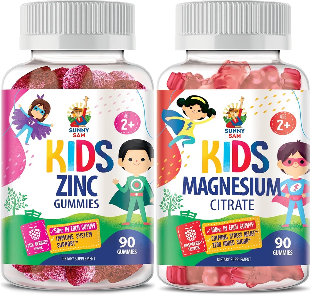 Gummies de magnesio SAM para nenos e zinc para adultos - Zinc Chewable Gummy para soporte inmune - poderoso suplemento natural non antioxidante para nenos homes adultos.