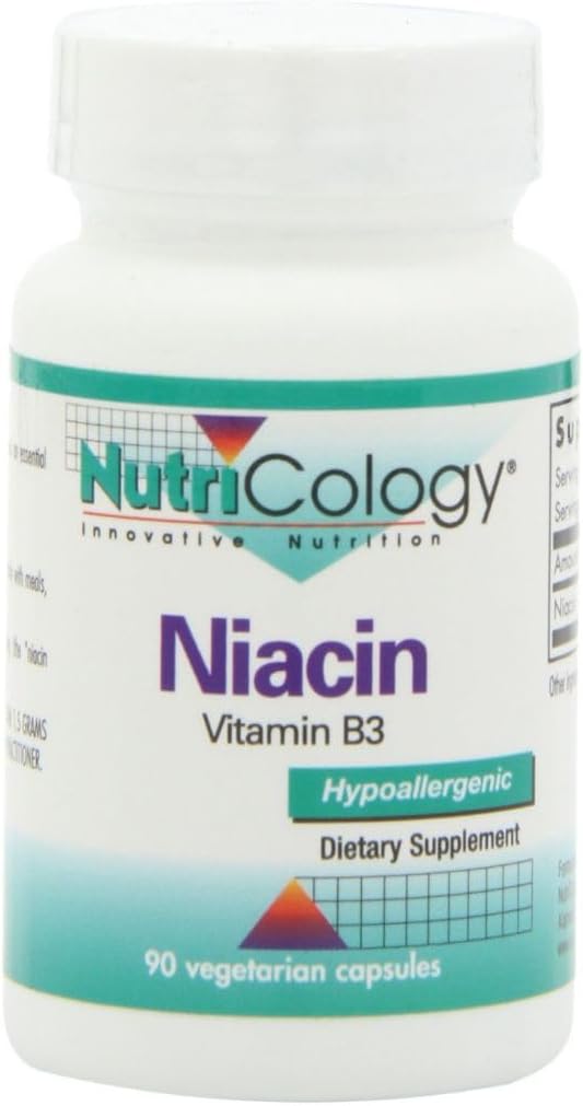 Nutricology Niacin Supplement - Vitamine B3 voor mannen en vrouwen, Niacin met flush, Nicotinezuur, NAD, 250mg Vegetarische Capsules - 90 Tel.