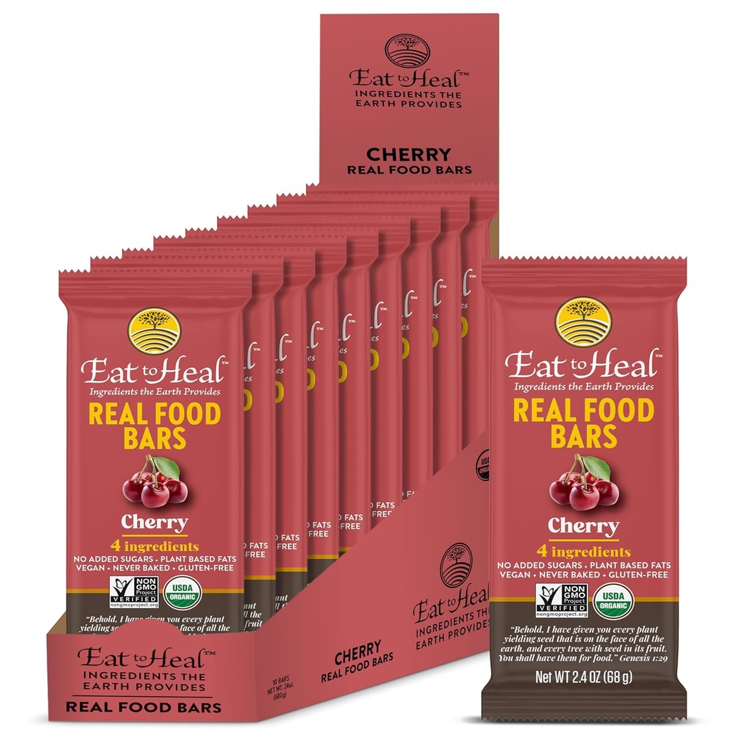 EatToHeal Cherry Real Food Bar - Organic Vegan Zdravé lepidlo zadarmo proteínové tyčinky - Nízky cukor jedlá náhradné Bar, Non GMO, Nikdy Pečené, Plant Based - Remeslo sa teší, Nesedí na policiach