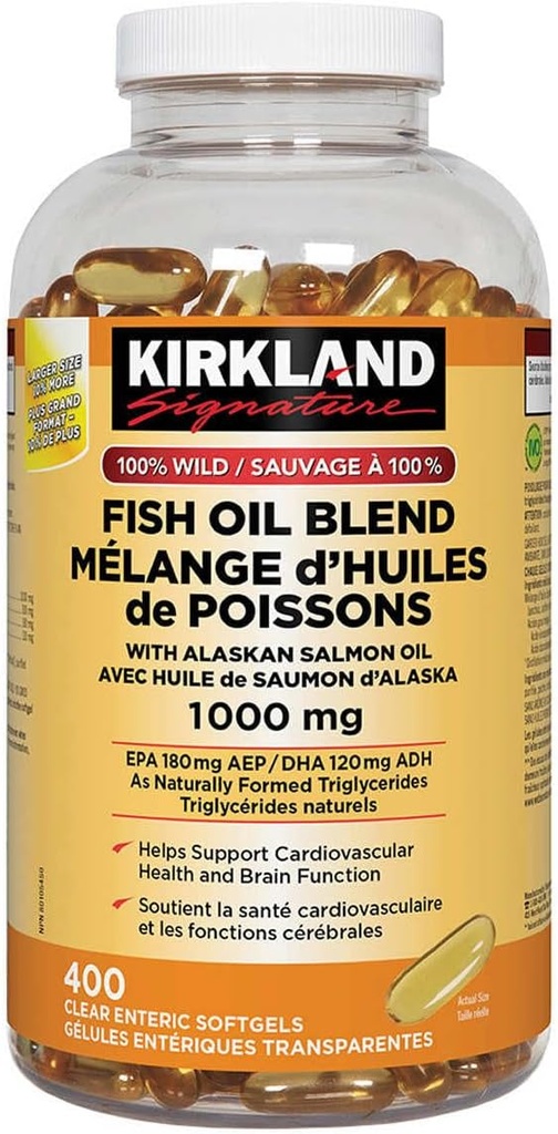Costco Companies Inc. Kirkland Signature 100% Wild Fish Oil Blend con Alaskan Salmon Oil, 1000mg, 400 Softgels