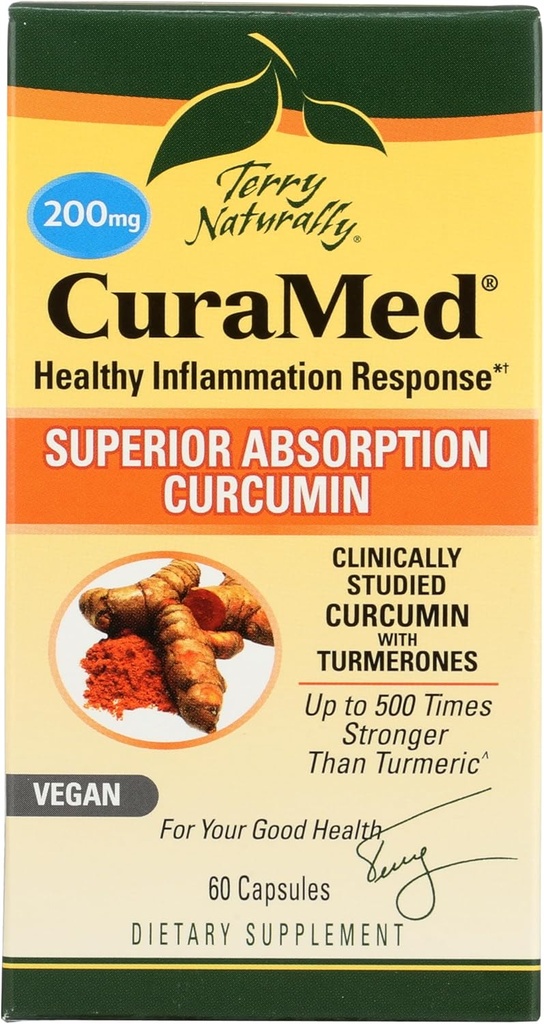 Terry Seveda CuraMed 200 mg - 60 Veganski softgels - Vrhunska absorpcija BCM-95 Curcumin dodatek, spodbuja zdravo vnetje odziv - Non-GMO, Gluten-free, Kosher - 60 Služabniki