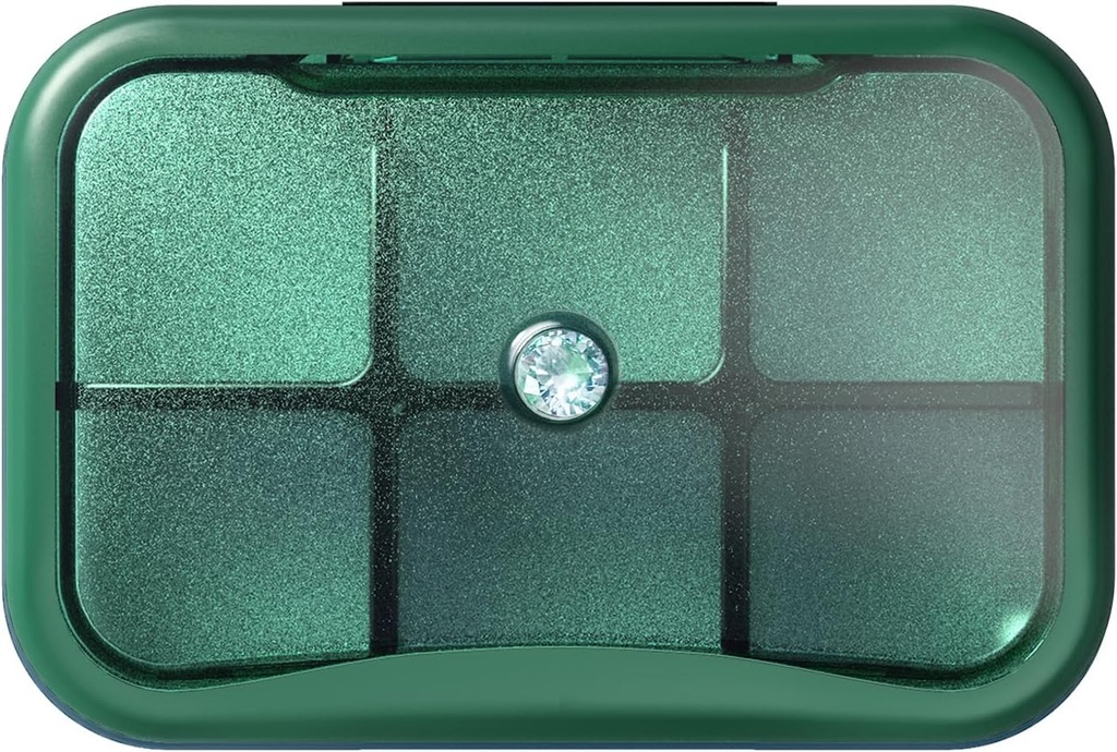 6 Compartment Travel Pill Organizator, majhne tablete Škatla za torbico, žepne dnevne tablete primeru prenosljive medicinske tablete tablete vsebnik, tedenski vitamin imetnik organizator (zeleno z Rhinestone)