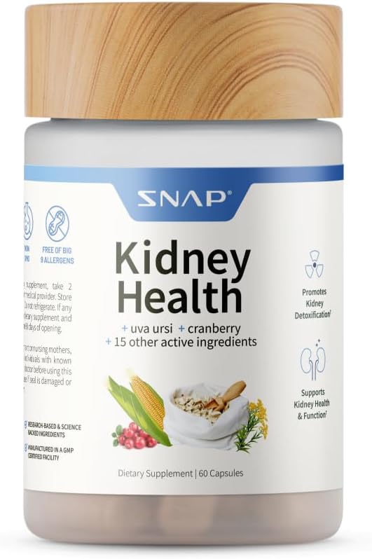תוספי Snap Supplements Kidney Health Support - Kidney ו-Urinary Tract Health Support for Women and Men, 60 קפסולות צמחוניות (30 משרתים, 1 חודשים אספקה)