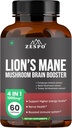 Lion's Mane Mushroom Kompleksi - 1200 mg Beyin Supplement for Memory, Focus & Clarity with Reishi & Cordyceps Sinensis - 60 Capsules