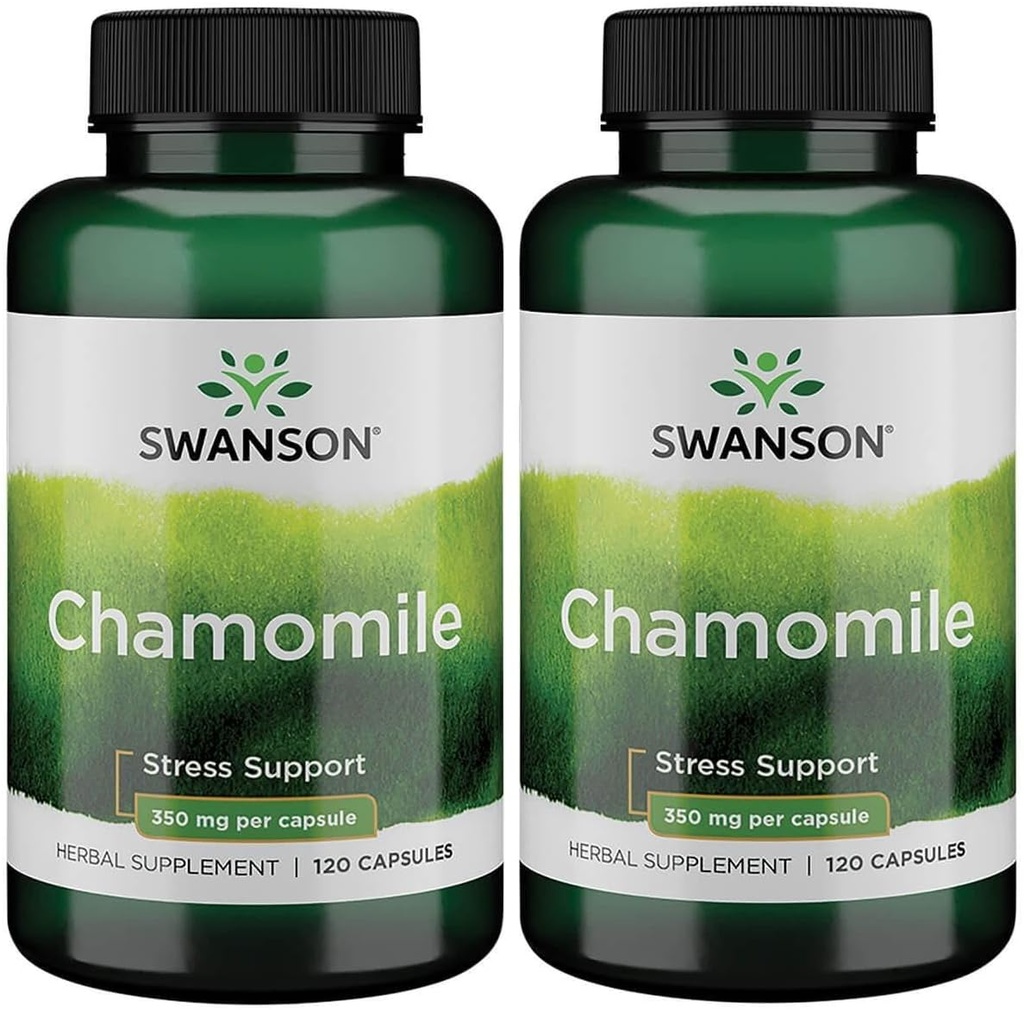 Swanson Chamomile Stress Support - Made with German Chamomile Flower - Herbal Supplement to Promote Stress, Relax and Sleep Support - Helps Easy Body and Mind - (120 Capsules), 2 Pack