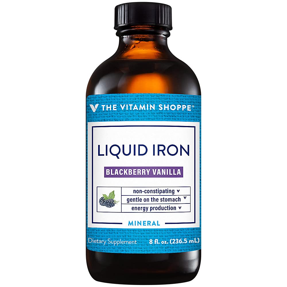 The Vitamin Shoppe Liquid Iron - Easy Absorption BlackBerry Vanilla | Non-Constipating Energy | 16 oz | Gentle Formula