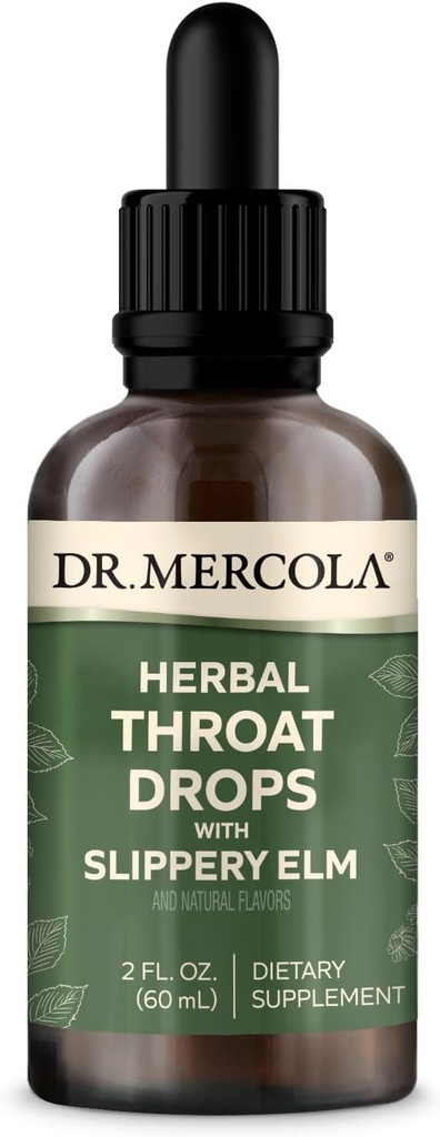 Dr. Mercola Herbal Throat Drops med Slippery Elm Dietary Supplement, Naturlig Flavors, 30 Serveringer, 2 fl oz (60 ml), GMO Gratis, Glutenfri, Soya Gratis