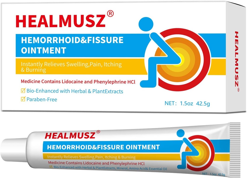 HEMMUSZ Rapid Relief Hæmorroid Cream med 4% Lidocain Cream og 0,25% Phenylephrin HCI for hurtig fungerende lindring af smerte, hævelse, ubehag og klø (1,5 oz)