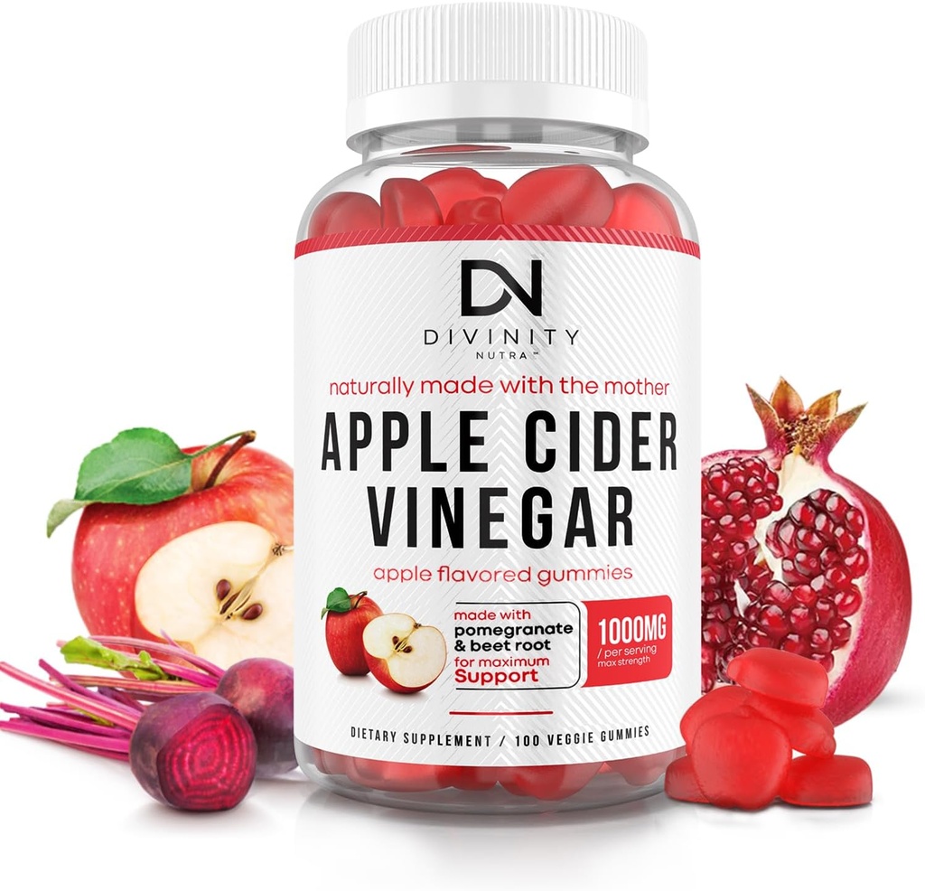 Apple Cider Vinegar Gummies amarekin - Garbiketa eta Detox ACV Gummies Pisua galtzeko, Osasunerako, Metabolismoko Laguntza - ACV amarekin B12 bitamina, B6 & Pomegranate & Beet Root 100 Ct
