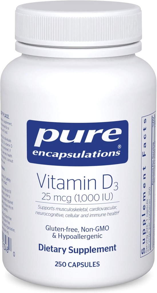 Rene innkapslinger vitamin D3 25 mcg (1 000 IU) - Supplement til støtte bein, ledd, bryst, hjerte, kolon og immun helse - med Premium vitamin D - 250 kapsler