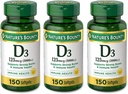 Naturens Bounty Vitamin D3 125 mcg-5000 IU Softgels, maximal styrka 150 ea (paket 3)