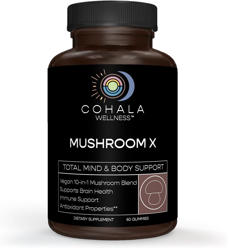 Mushroom X - Vegan Mushroom Gummies Kompleksi 10in-1 Mix - Reishi Türkiyə Tails Lions Mane Supplement - Brain, Immune Support, Enerji, Stres Yardım - 60 Gummies